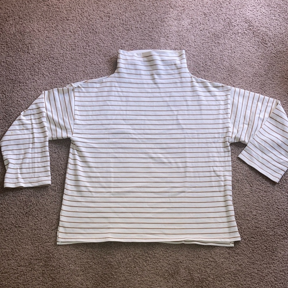 Garnet Hill Cream and Brown Striped Long Sleeve Top